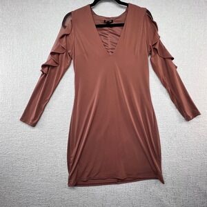 Express Dress Womens Long Sleeve Ruffle V Neck Bodycon Party Date Night